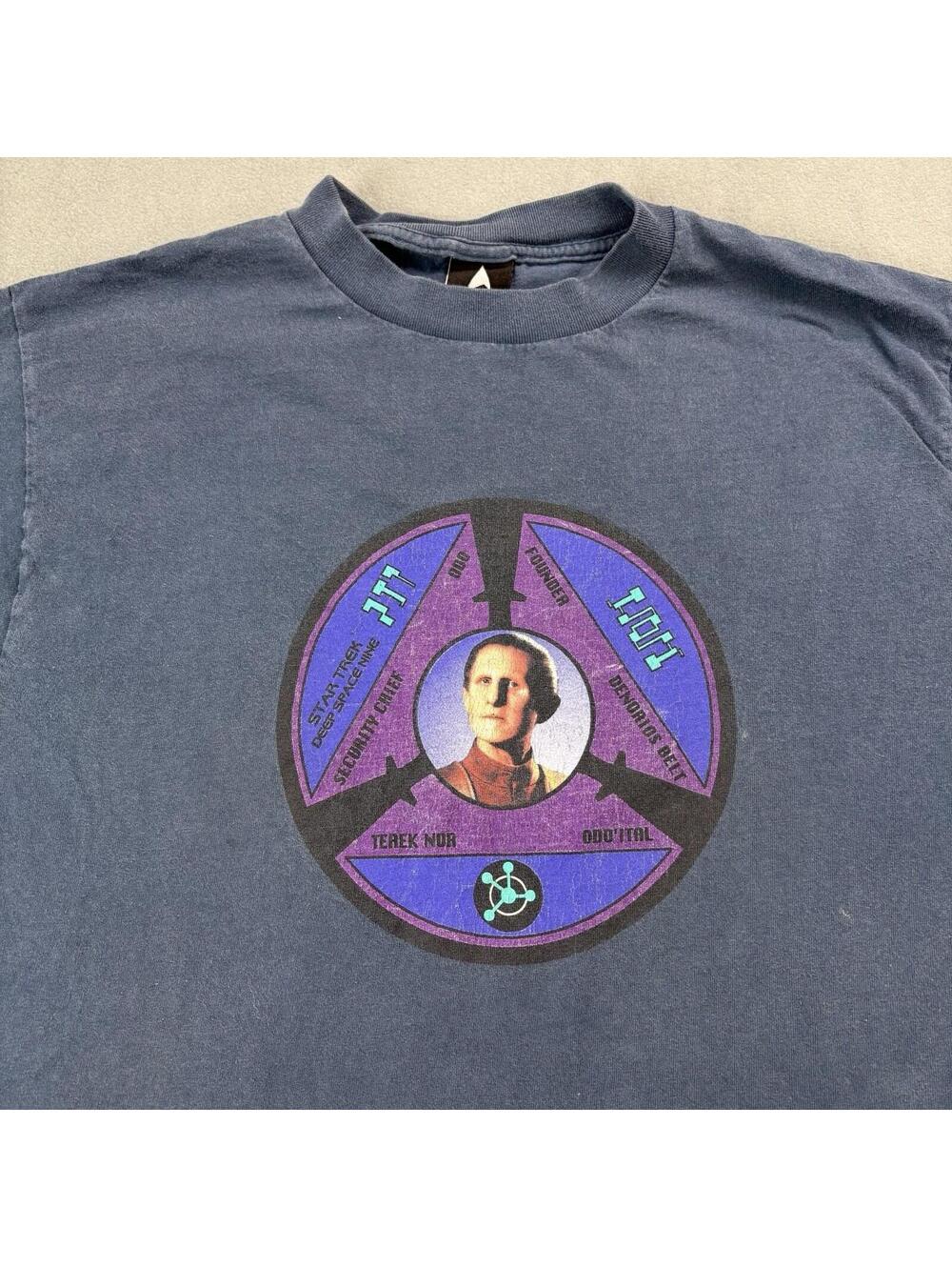 Vintage 90s Star Trek Deep Space Nine T Shirt Size Large Blue
